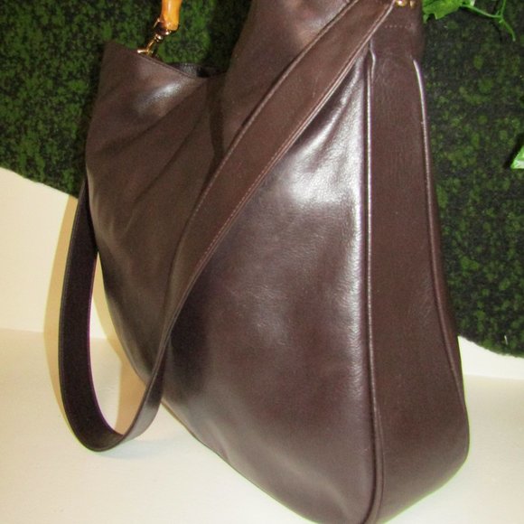 AUTHENTIC GUCCI BROWN LEATHER LARGE BAMBOO SHOULDER CROSSBODY BAG - Picture 5 of 15